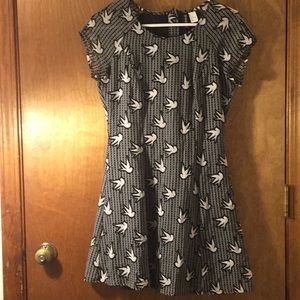 H&M black lined dress with white dove pattern
